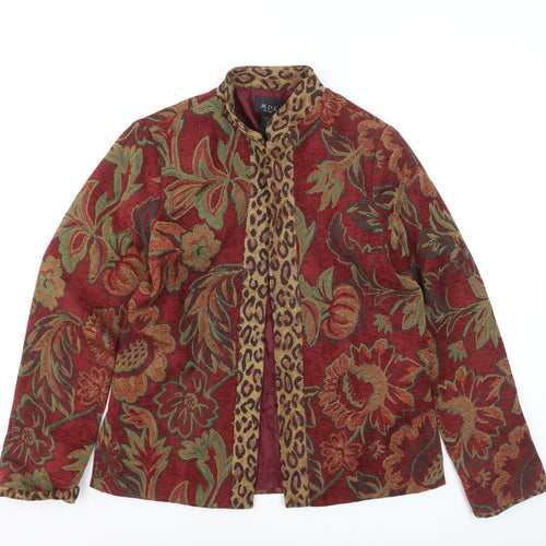 MDL New York Women Red Floral Brocade Jacket Size S Classic Fit