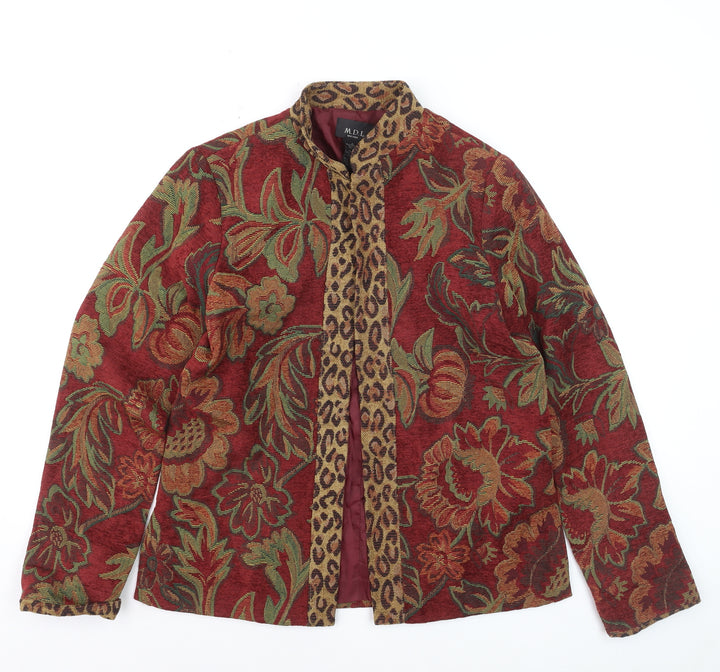 MDL New York Women Red Floral Brocade Jacket Size S Classic Fit