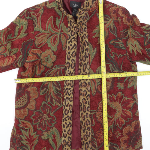 MDL New York Women Red Floral Brocade Jacket Size S Classic Fit