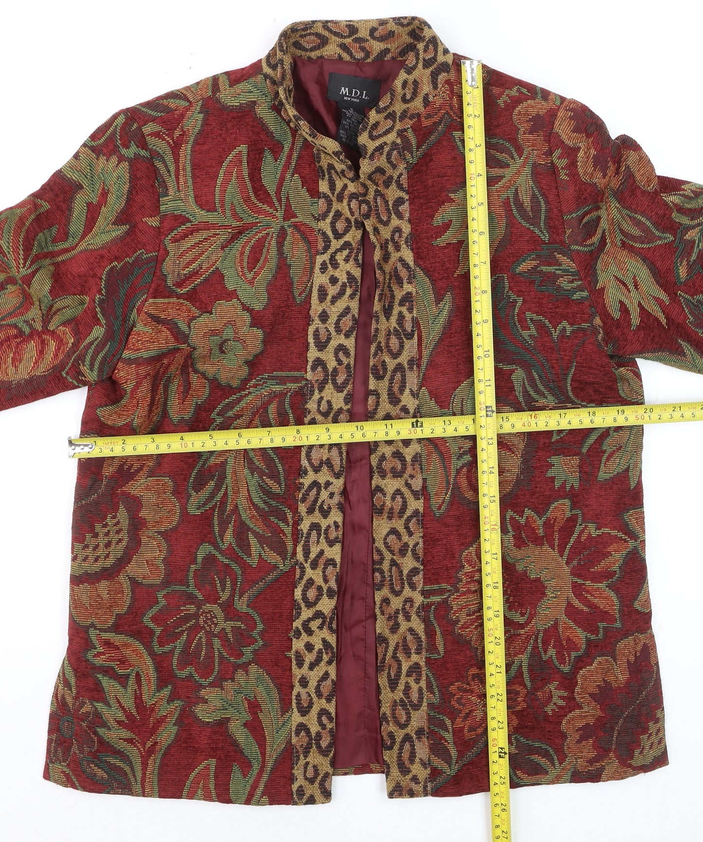 MDL New York Women Red Floral Brocade Jacket Size S Classic Fit