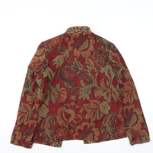 MDL New York Women Red Floral Brocade Jacket Size S Classic Fit