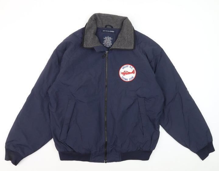 Devon & Jones Men's Blue Bomber Jacket M Nylon Lined Casual Outerwear