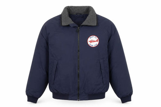 Front view of Devon & Jones Men's Blue Bomber Jacket M Nylon Lined Casual Outerwear