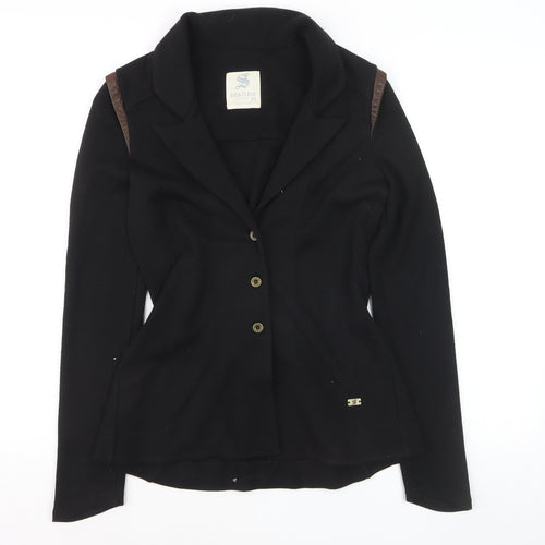 Scaline London Women's Black Wool Blend Tailored Three-Button Blazer M