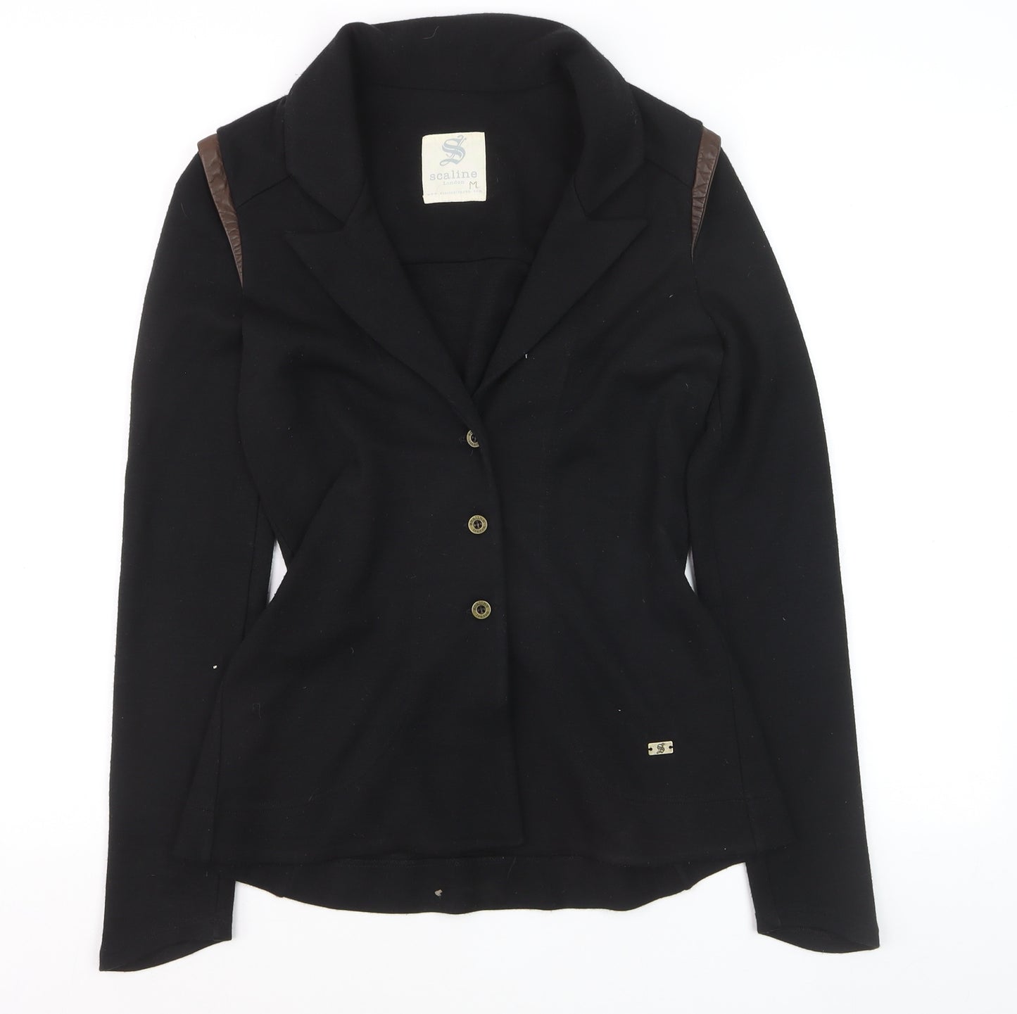Scaline London Women's Black Wool Blend Tailored Three-Button Blazer M
