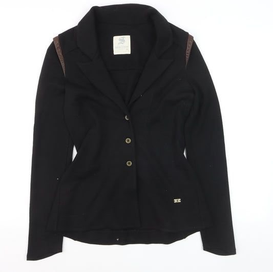 Scaline London Women's Black Wool Blend Tailored Three-Button Blazer M