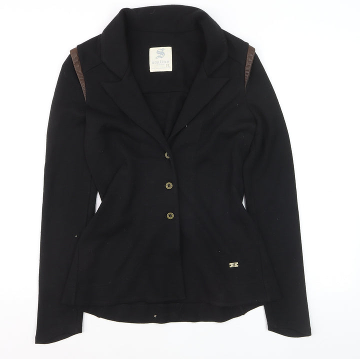 Scaline London Women's Black Wool Blend Tailored Three-Button Blazer M