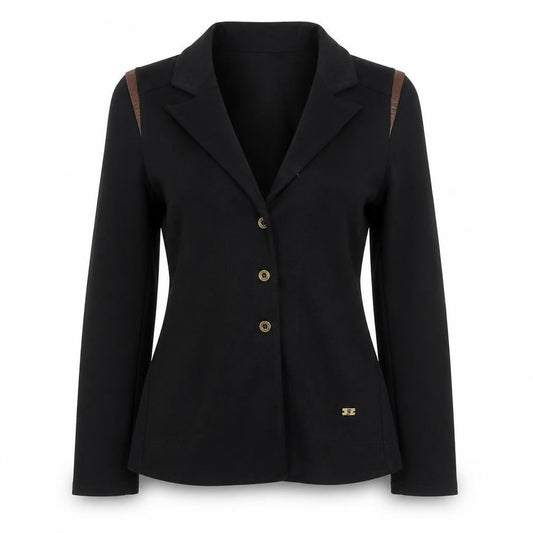 Front view of Scaline London Women's Black Wool Blend Tailored Three-Button Blazer M