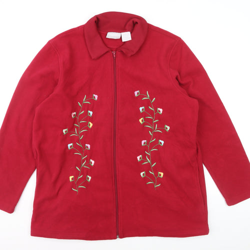 Blair Women's Red Embroidered Fleece Zip Jacket Size L
