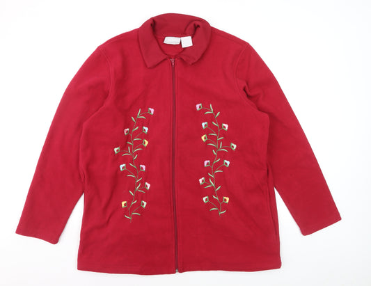 Blair Women's Red Embroidered Fleece Zip Jacket Size L