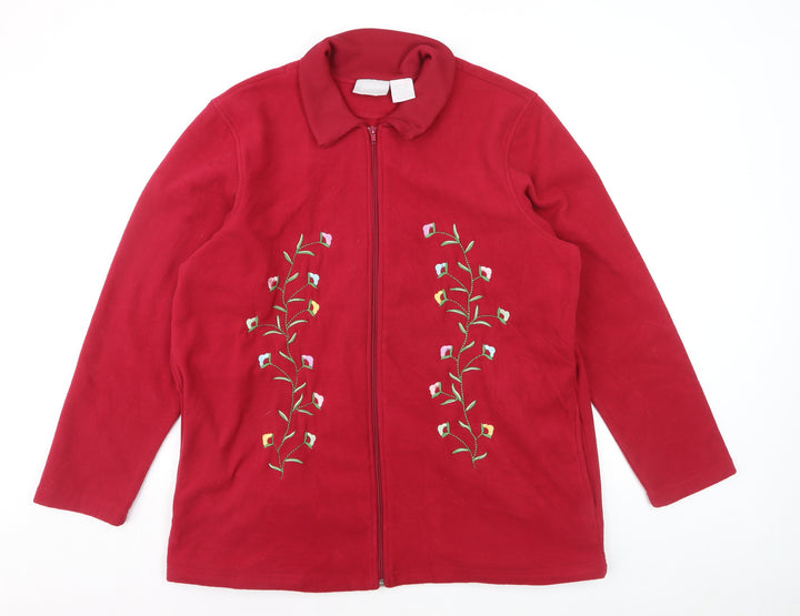 Blair Women's Red Embroidered Fleece Zip Jacket Size L
