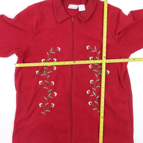 Blair Women's Red Embroidered Fleece Zip Jacket Size L