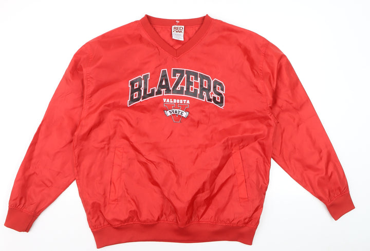 Red Oak Mens Red V-Neck Pullover Sweatshirt L College Sports Style