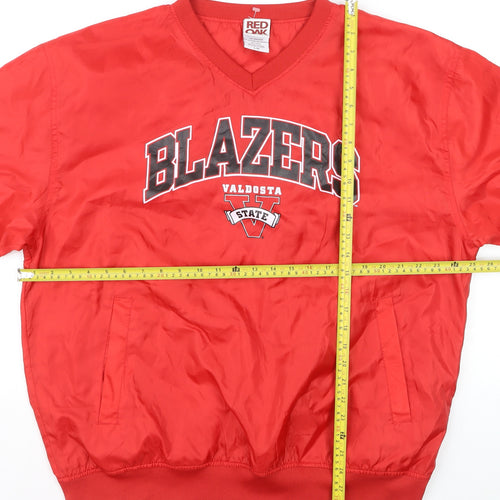 Red Oak Mens Red V-Neck Pullover Sweatshirt L College Sports Style