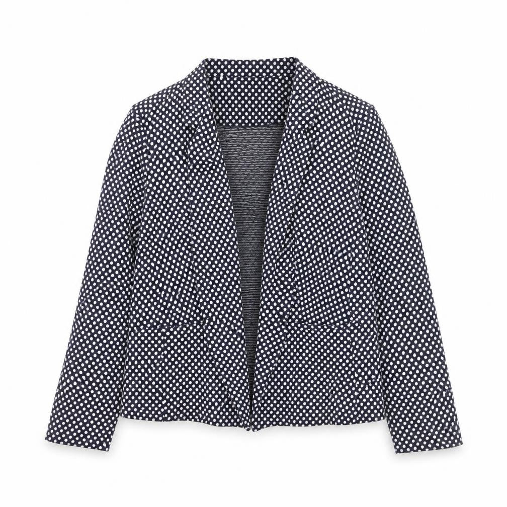 Front view of Marks & Spencer women’s blue polka dot blazer, size UK 18, regular fit