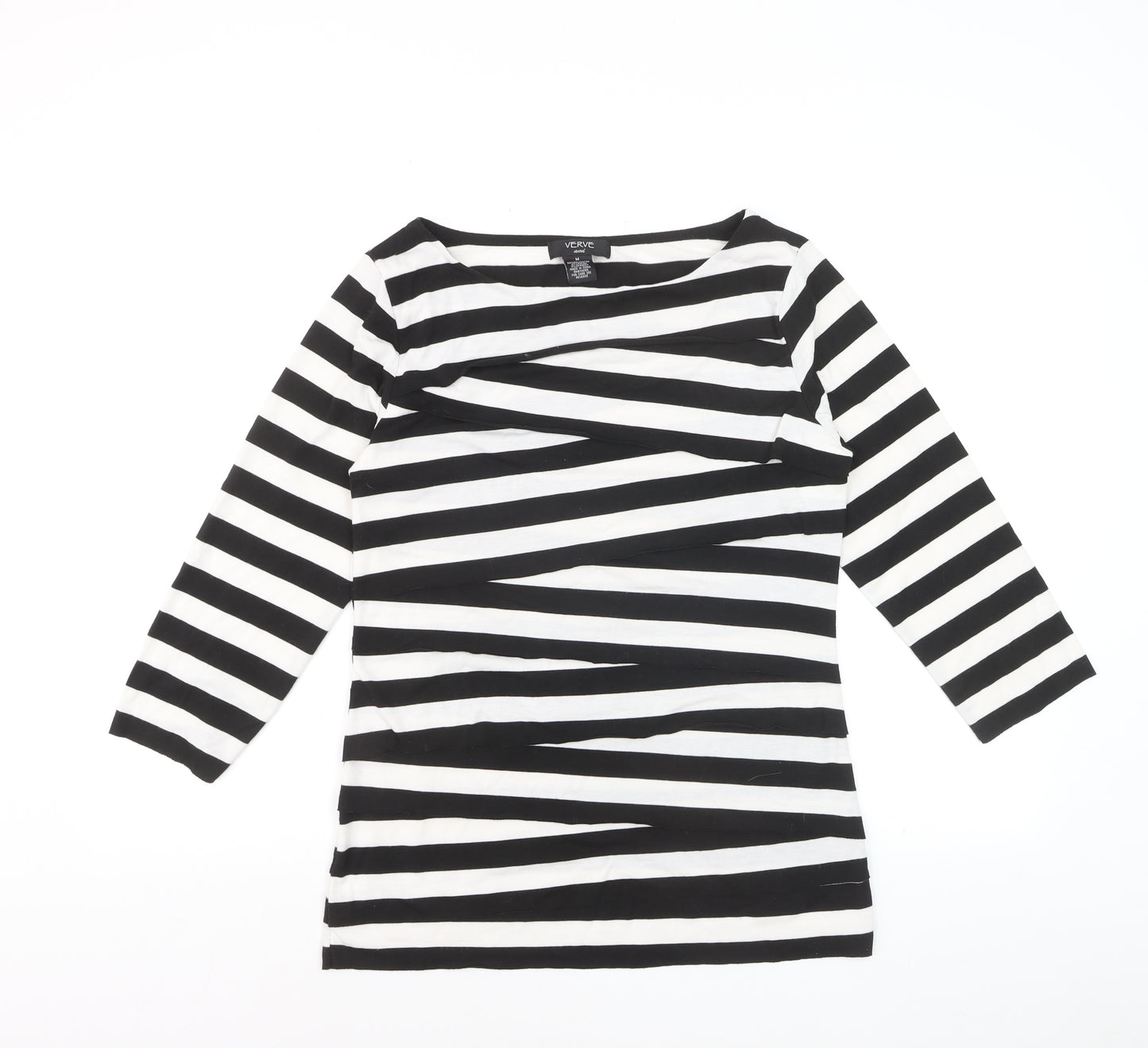 Verve Ami Women's Black & White Striped Boat Neck 3/4 Sleeve Top Size M