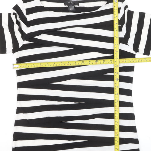 Verve Ami Women's Black & White Striped Boat Neck 3/4 Sleeve Top Size M