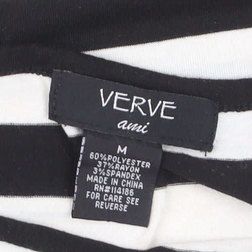Verve Ami Women's Black & White Striped Boat Neck 3/4 Sleeve Top Size M