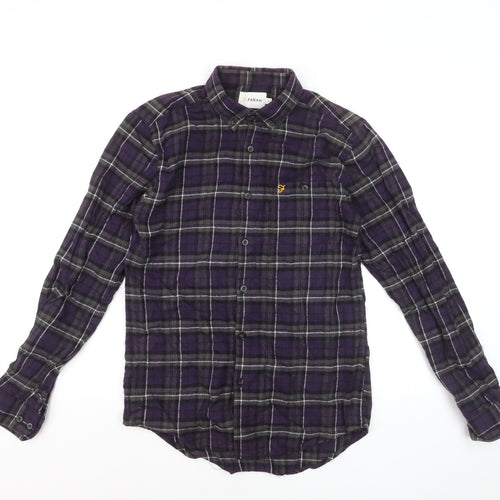 Farah Men's Purple Check Slim Fit Long Sleeve Cotton Shirt Size S