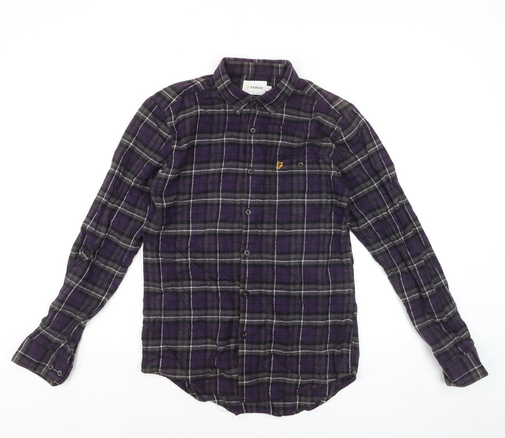 Farah Men's Purple Check Slim Fit Long Sleeve Cotton Shirt Size S