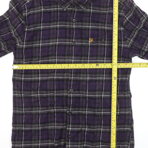 Farah Men's Purple Check Slim Fit Long Sleeve Cotton Shirt Size S