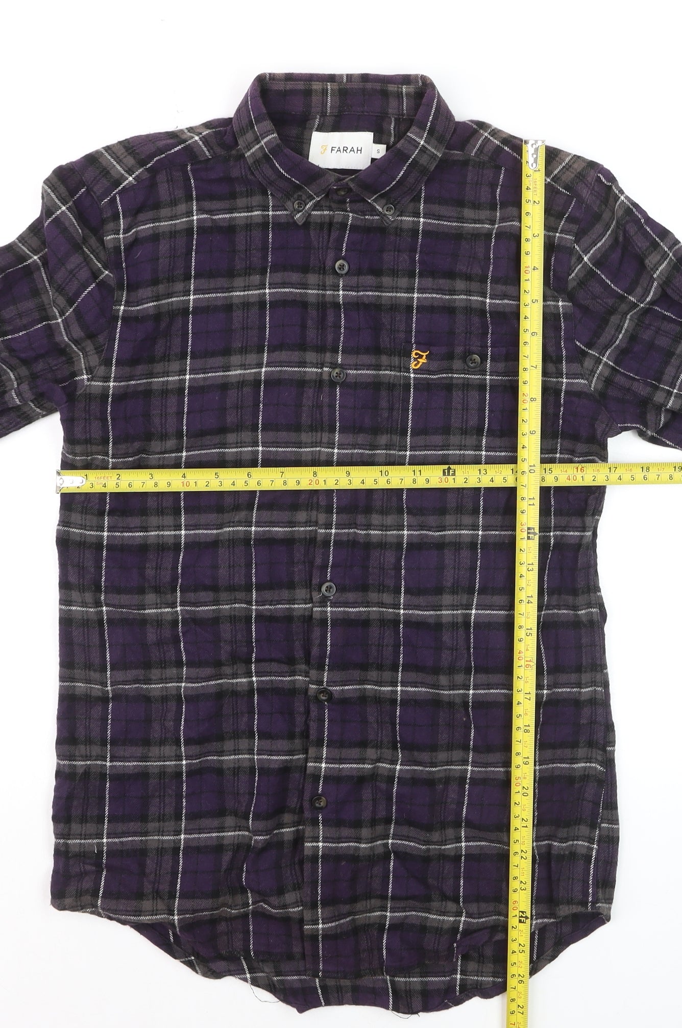 Farah Men's Purple Check Slim Fit Long Sleeve Cotton Shirt Size S