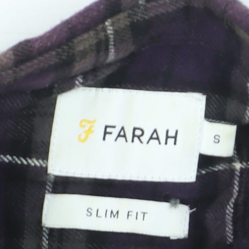 Farah Men's Purple Check Slim Fit Long Sleeve Cotton Shirt Size S