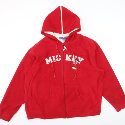 Disney Women Red Full Zip Hoodie Fleece XL Mickey Mouse Design