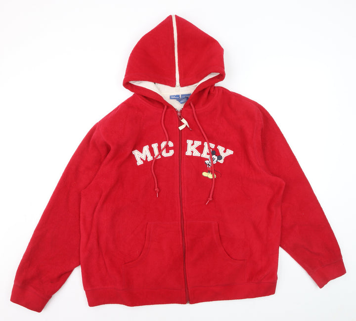 Disney Women Red Full Zip Hoodie Fleece XL Mickey Mouse Design