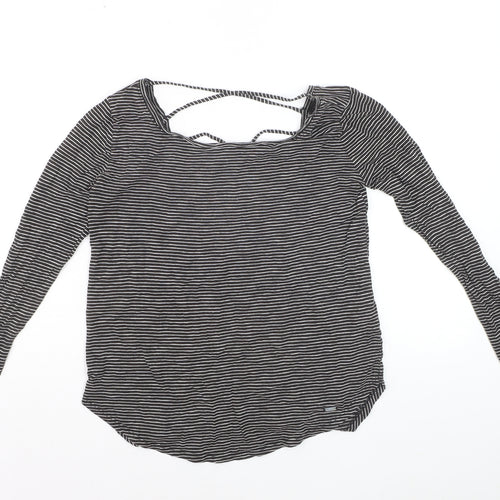 Hollister Womens Black Striped Long Sleeve Jersey Top XS