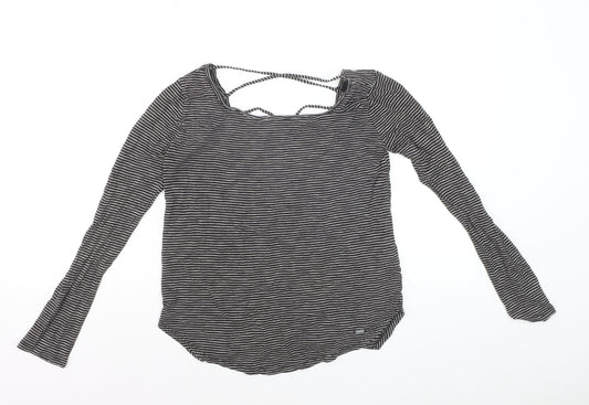 Hollister Womens Black Striped Long Sleeve Jersey Top XS