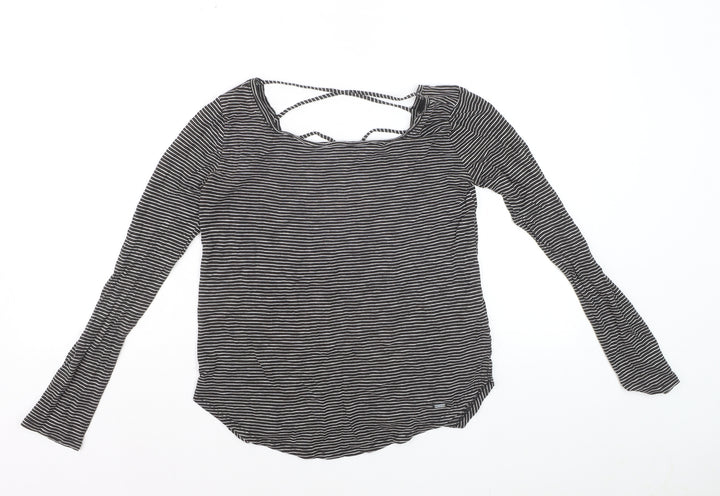 Hollister Womens Black Striped Long Sleeve Jersey Top XS