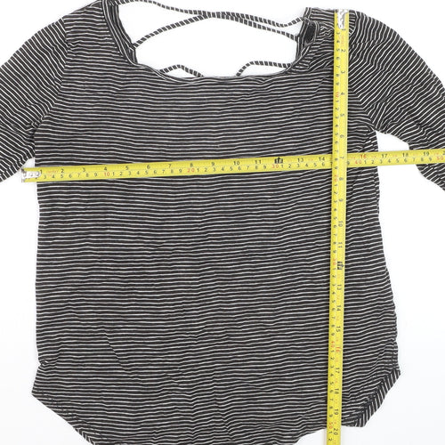 Hollister Womens Black Striped Long Sleeve Jersey Top XS