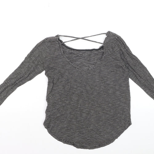 Hollister Womens Black Striped Long Sleeve Jersey Top XS