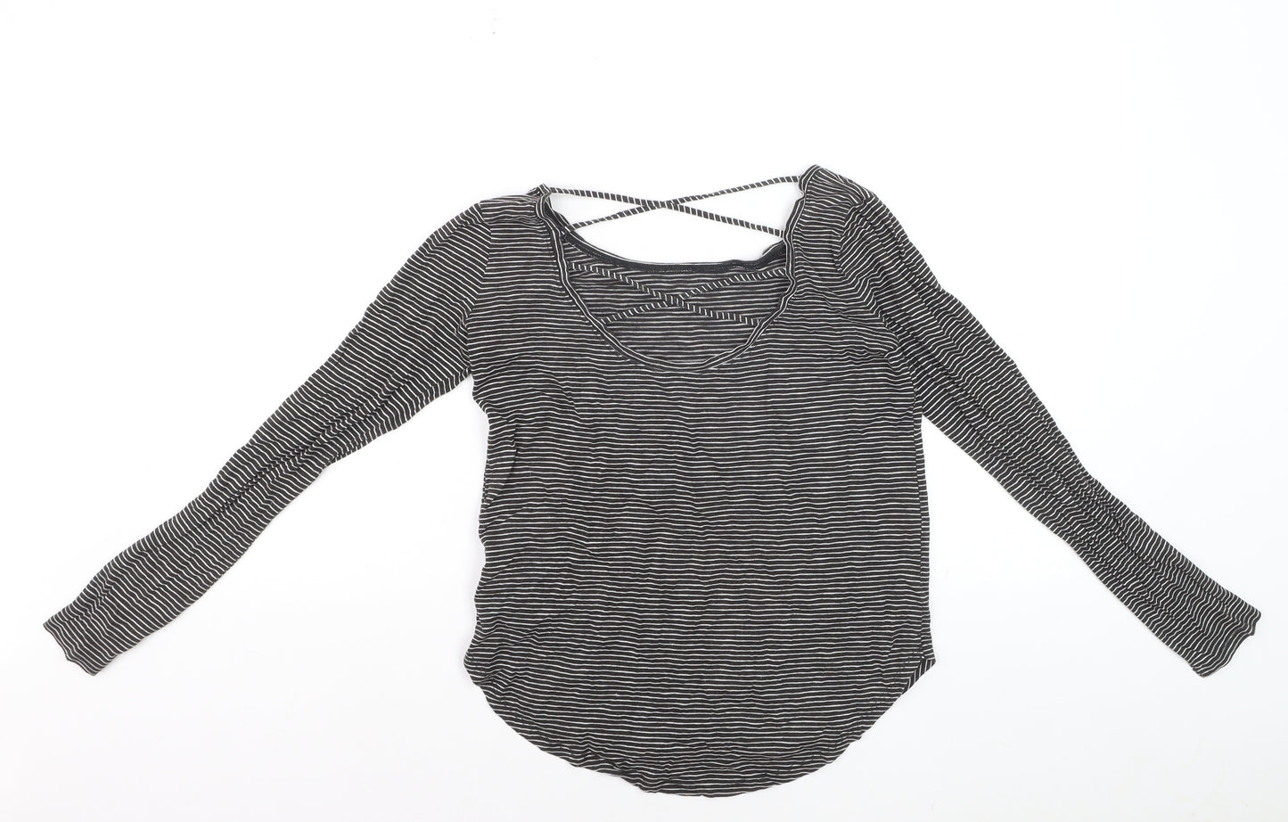 Hollister Womens Black Striped Long Sleeve Jersey Top XS