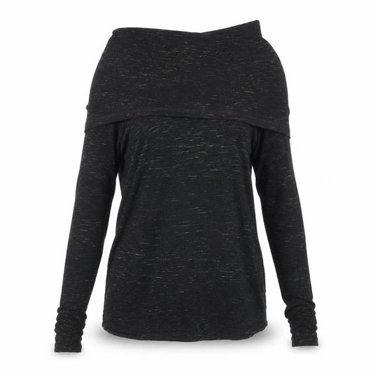 Front view of Sweaty Betty Women's Black Long Sleeve Cowl Neck Top, size S