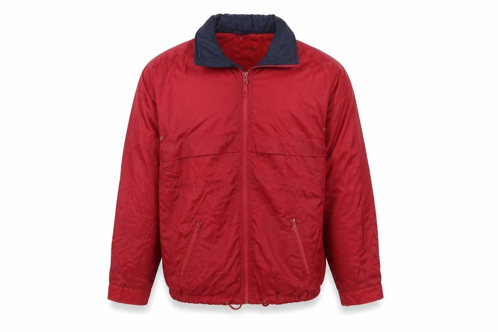 Front view of Solo Gear Men’s Red Nylon Windbreaker Jacket, size S