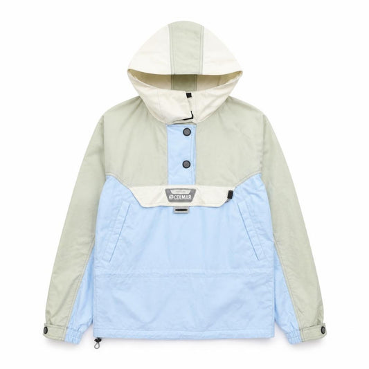 Front view of Colmar men’s blue green hooded anorak jacket, size 38, regular