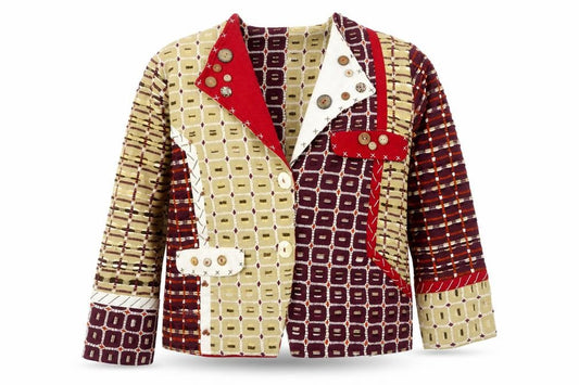 Front view of YakMagik Women's Multicoloured Patchwork Blazer Jacket M