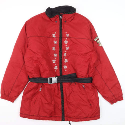 TCM Alpine Sports Red Belted Ski Jacket Women UK 10-12 Winter Puffer