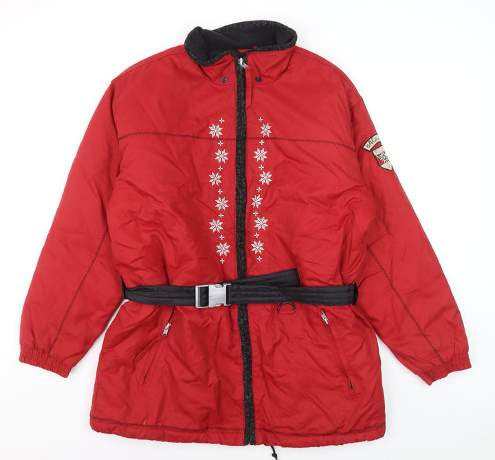 TCM Alpine Sports Red Belted Ski Jacket Women UK 10-12 Winter Puffer