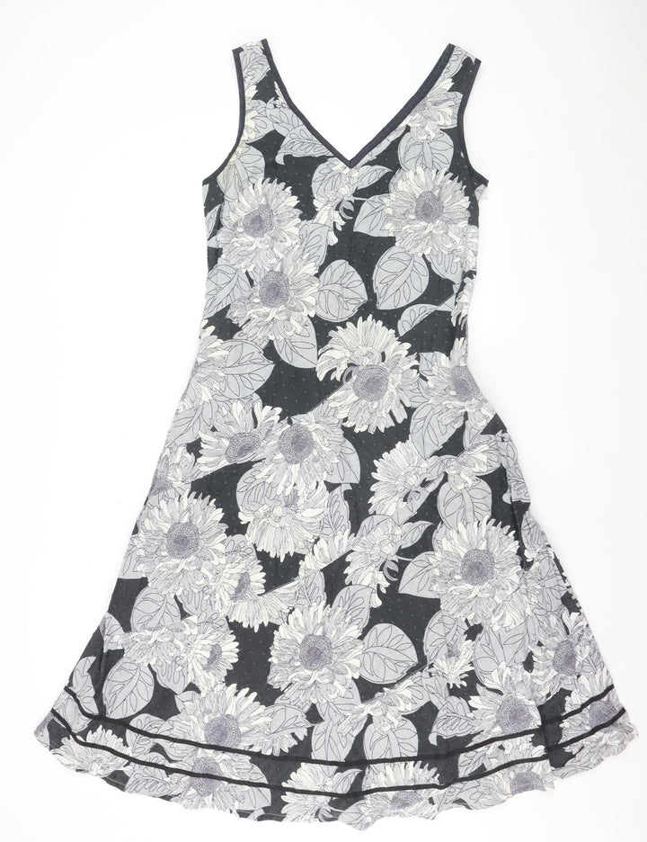 Marks and Spencer Per Una Women Black Floral A-Line Sleeveless Dress Size 14