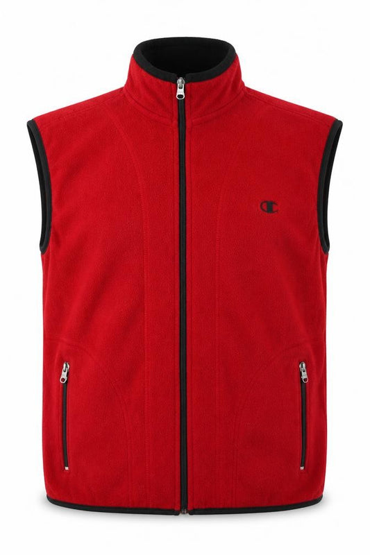 Front view of Champion Men’s Red Fleece Bodywarmer Waistcoat, size S, Full Zip