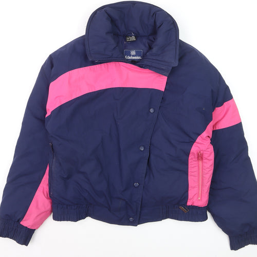 Edelweiss Womens Blue Pink 90s Retro Down Puffer Ski Jacket L