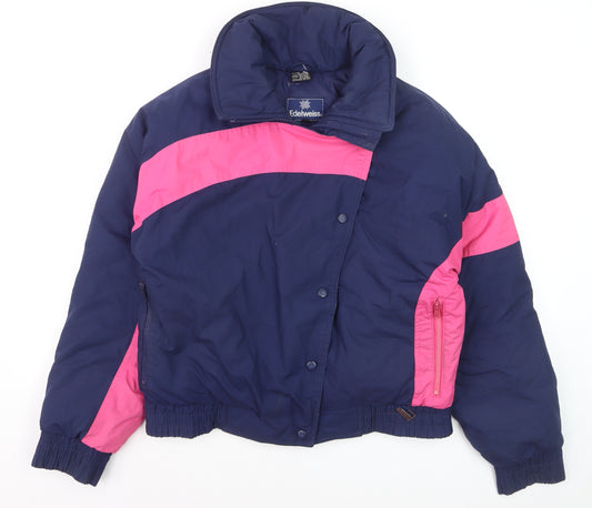 Edelweiss Womens Blue Pink 90s Retro Down Puffer Ski Jacket L
