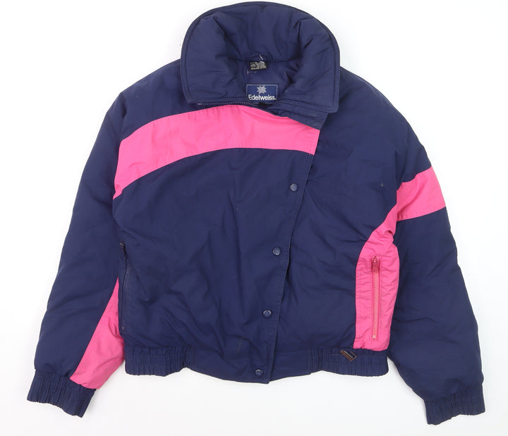 Edelweiss Womens Blue Pink 90s Retro Down Puffer Ski Jacket L
