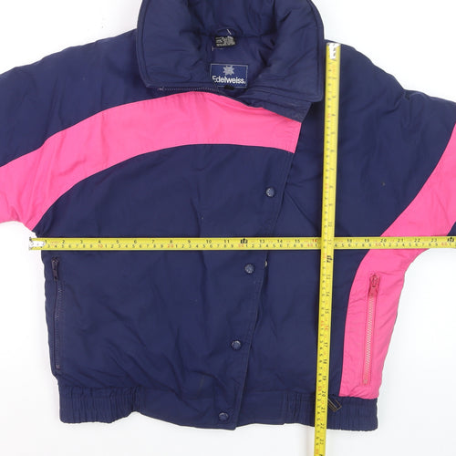Edelweiss Womens Blue Pink 90s Retro Down Puffer Ski Jacket L