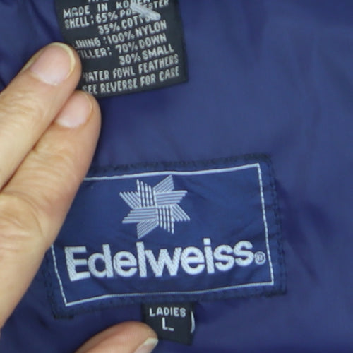 Edelweiss Womens Blue Pink 90s Retro Down Puffer Ski Jacket L