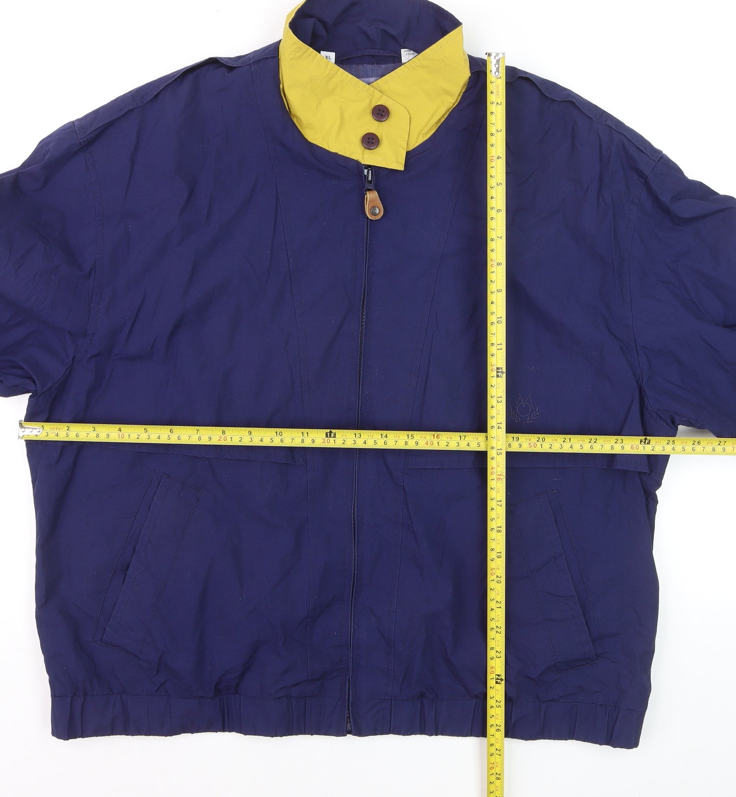 Members Only Men's Blue XL Windbreaker Jacket with Yellow Collar
