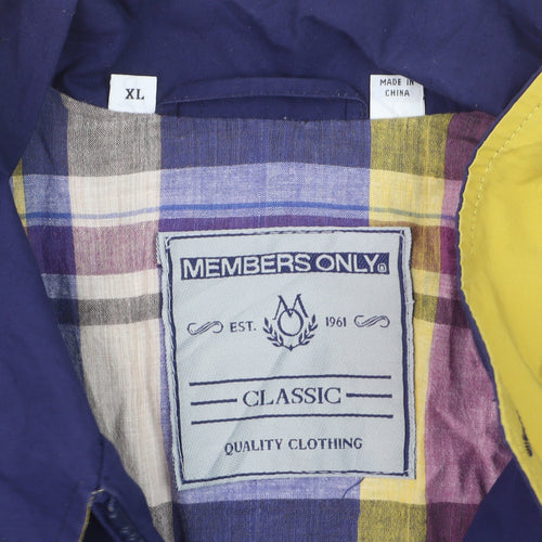 Members Only Men's Blue XL Windbreaker Jacket with Yellow Collar